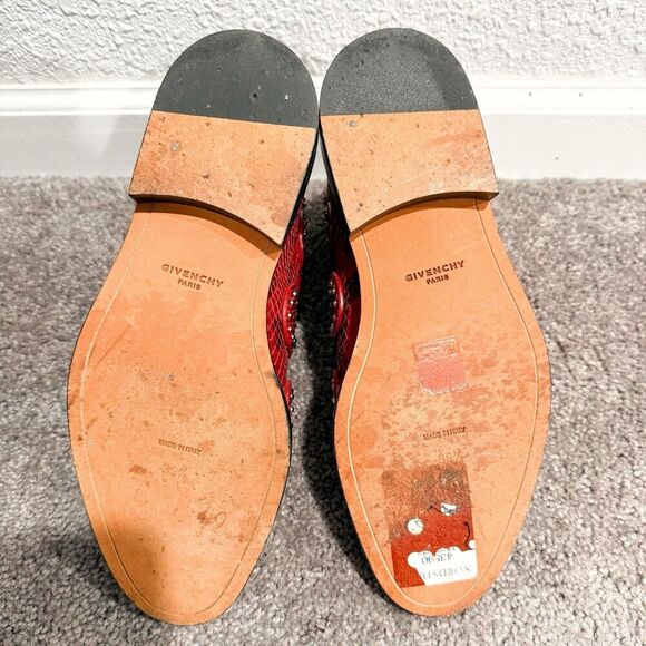 GIVENCHY Calfskin Red Python Embossed Studded Ankle Boots Womens 6.5 36.5 Straps - Picture 7 of 11